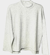 LOU  GRAY Women Soft Gray Heather Sweatshirt Oversized Mock Neck Soft Cozy Sz S
