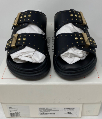 $730 Alexander McQueen Double Band Leather Stud Slides 