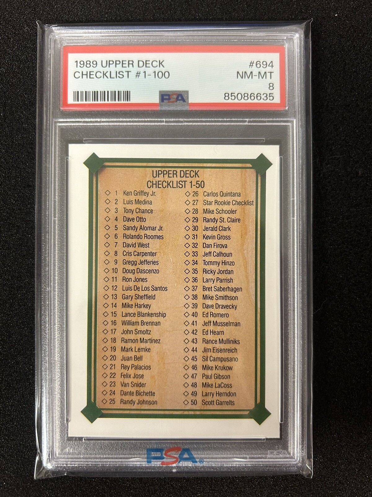 1989 UPPER DECK #694 CHECKLIST 1-100 PSA 8
