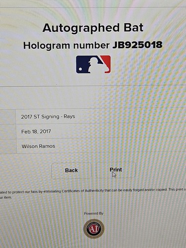 Bate firmado Wilson Ramos Tampa Bay Rays 2017 MLB JB 925018 - Imagen 6 de 6