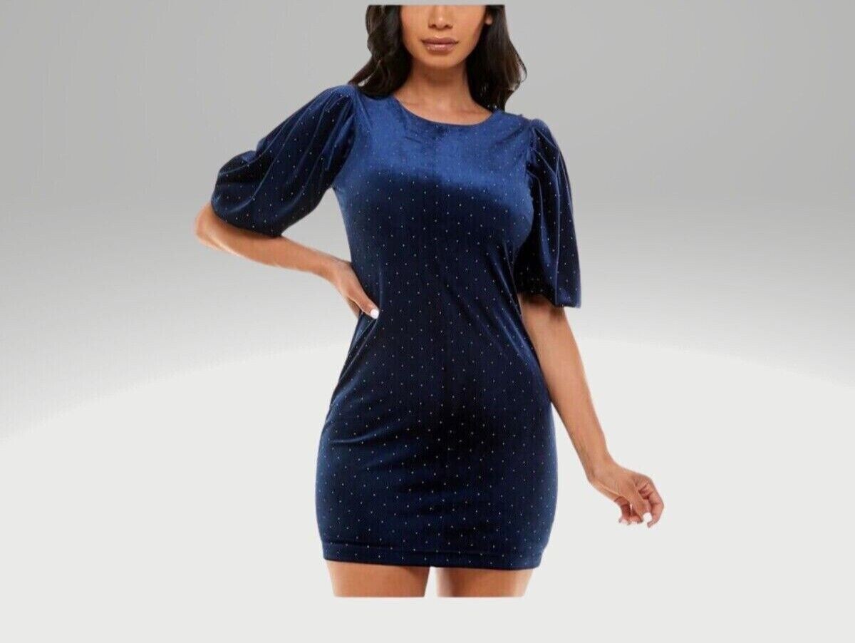 B DARLIN Mini Body Con blue Dress polka dot Pouf Sleeve sz xs 90's retro  style | eBay
