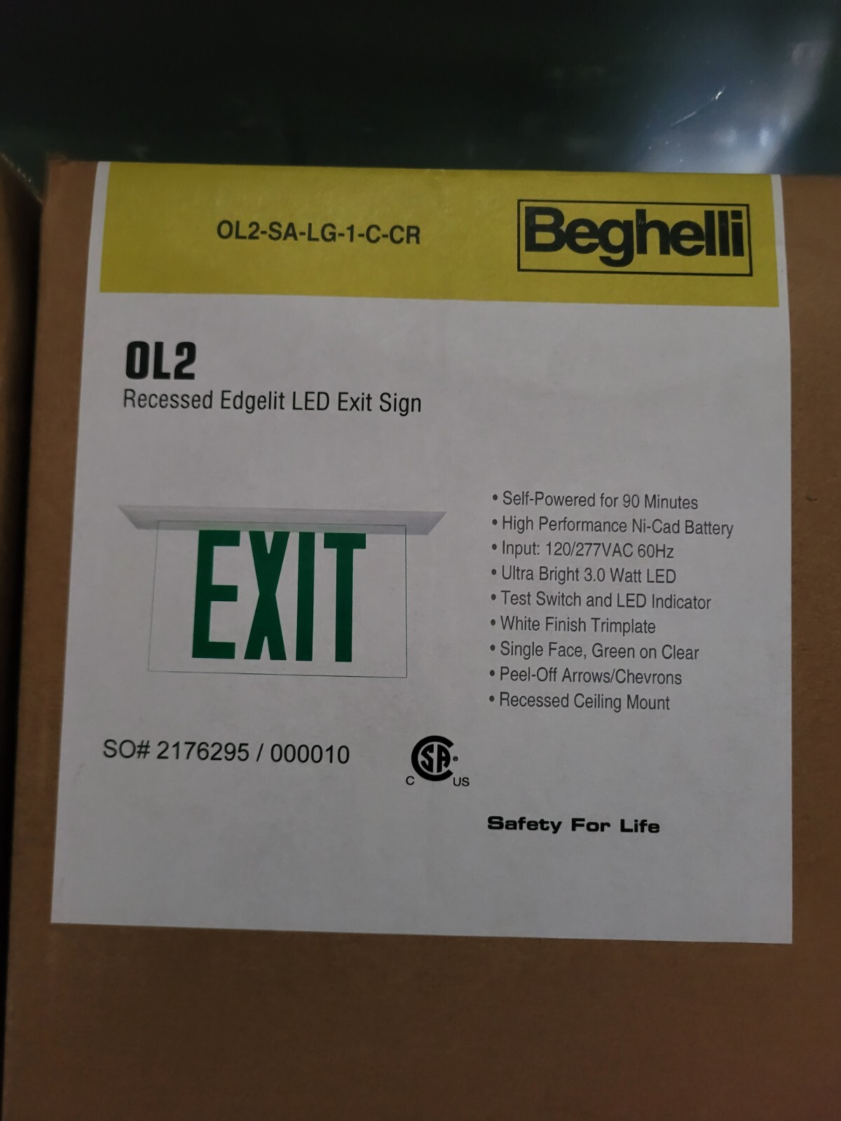 BEGHELLI, LED EXIT SIGN, OL2, SURF, 120/277 V, GREEN, BRAND NEW. SEE ...