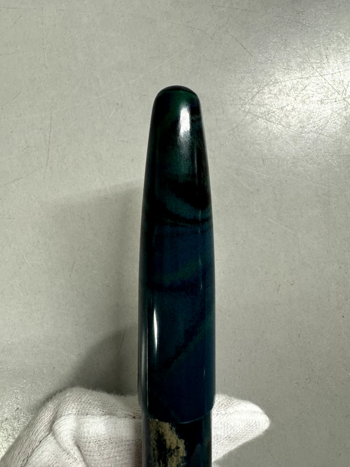 Pluma Estilográfica Wancher Verdadera Ebonita Mármol Verde Turquesa - M Mediana Acero Plumín Foto 4 de 4