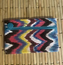 Multi Color Ipsy Glam Bag Canvas With Multicolored Zig Zag Stripes Bag Only