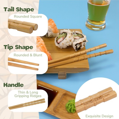 BambooMN Premium Reusable Japanese Bamboo Chopsticks, Knobby 9 inch - Picture 6 of 7