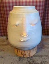 Mid Century Stunning Double Sided Pottery Face Stoneware Side Bedroom Table Lamp