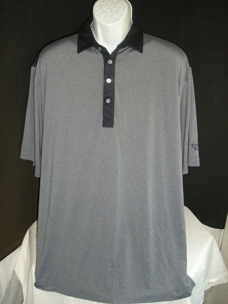 FOOTJOY HEATHERED GRAY/BLUE 94% POLY/6% SPANDEX S/S POLO SHIRT 2XL "TONTO VERDE"