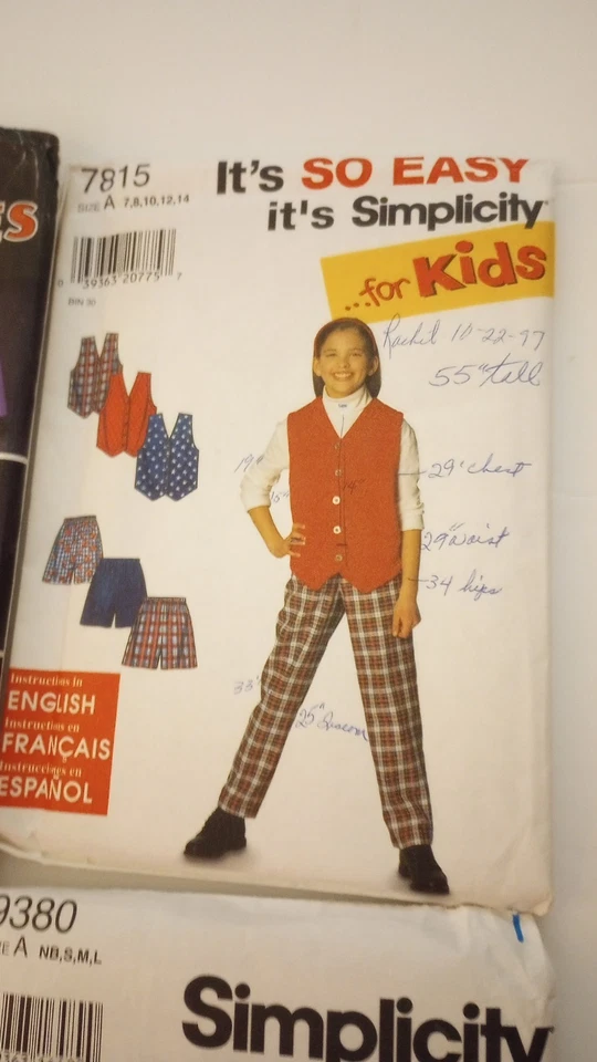 Sewing Patterns Kids Lizzy McGuire, Halloween Costume, Baby,Pants Vest Lot Of 4 - Image 4 of 4