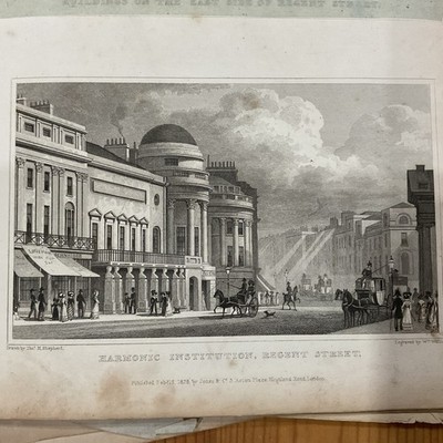Antiker Druck 1827 LONDON - HARMONIC INSTITUTION - REGENT STREET