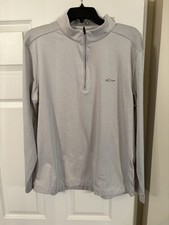 Men's Gray 1/4 Zip Mock Neck Polyester Knit Pullover Top, Size L