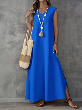 Sexy Soft Blue Maxi Long Dress High Slit Flowy Breeze-Ready Plus Size 4XL 5XL