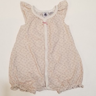 Petit Bateau Baby Romper 6 Months 67 cm Pink Floral Ruffles One Piece