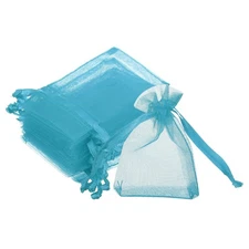 50Pcs Organza Bags, 2x3 Inch Favor Pouches Sheer Drawstring Mesh Bag Sky Blue