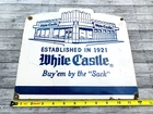 VINTAGE 12x11" WHITE CASTLE HAMBURGER FAST FOOD SODA POP GAS PORCELAIN OIL SIGN
