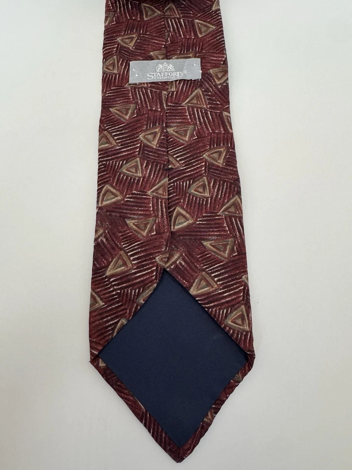 Stafford Men's 100% Silk Knit Geometric Neck Tie Burgundy Multi - Image 3 of 4