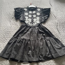Zimmermann inspired Black Linen Floral Embroidered Mini Dress UK 12