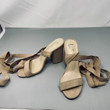 Lulus Womens ALTA Heeled Sandals 7 Beige Wrap Around Tie Block Heel Strappy Boho