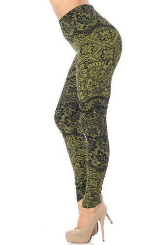 Buttery Soft Olive Leaf Extra Plus Size Leggings - 3X-5X - Picture 5 of 7