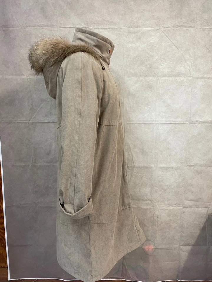 Bernardo Women's Tan Coat Hooded with Racoon Trim Size S - Image 4 of 4