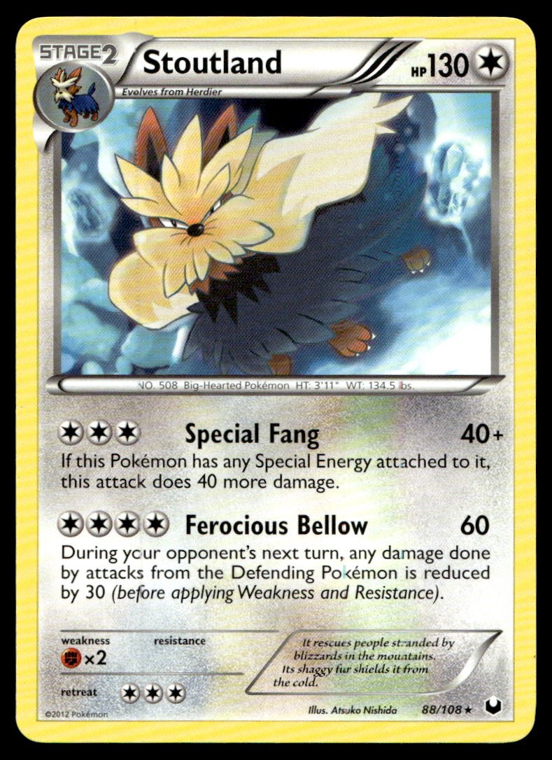 Stoutland Dark Explorers Rare 88/108 2012 Pokemon TCG