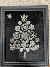 Framed Christmas Tree made with Vintage Costume Jewelry