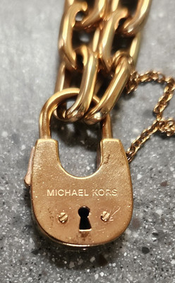Michael Kors Cityscapes Padlock Gold Tone Chain Bracelet Lock MK