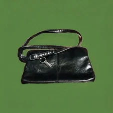 STRADA Black Leather Crossbody 3 Pocket Bag ...AN...