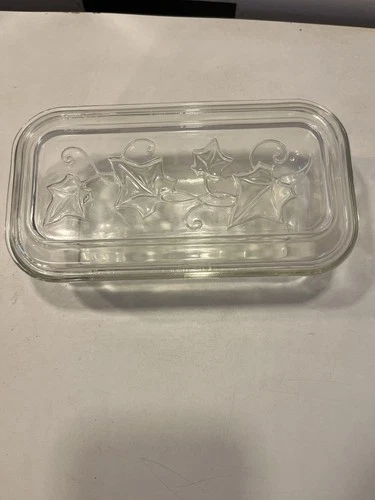 Depression Era Hazel Atlas Clear Refrigerator Lidded Dish Impressed Ivy Design