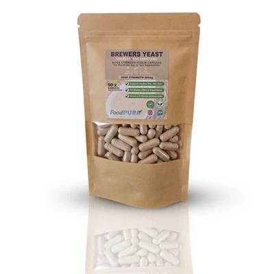 FOOD PURA FoodPURA 90 x Brewers Yeast 600mg Capsules NON De Bittered 100% Pure & Natural