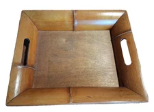 Rustic Bamboo Serving Table Tray Vintage Handles  15.5” X 13"
