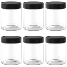 16 Oz Clear Plastic Jars with Black Lids Refillable Kitchen Storage Container...