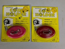 Vintage NOS Quikoin Coin Holder Purse Pink Red Get 2 Pieces Of History