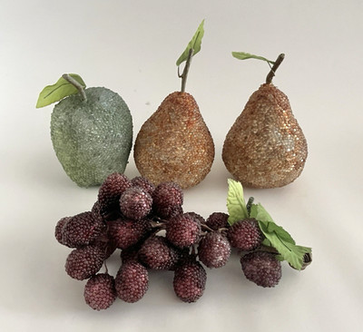 Vintage - Beaded Sugared Frosted Fruit - Grapes Pears Apple - Lot of 4
