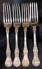4 Gorham KING GEORGE Sterling Silver 8” Dinner Forks, 288 gram, Mono F on Rev