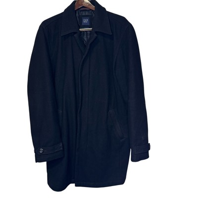 Gap Men Jacket Lined Wool Blend Winter Overcoat Full Zip Faux Pocket Black Large