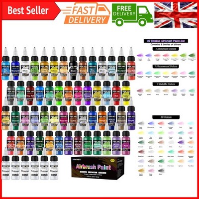 Lebendige 54 Farben Airbrush-Farben-Set auf Wasserbasis mit Verdünner für Metall, Kunststoff...