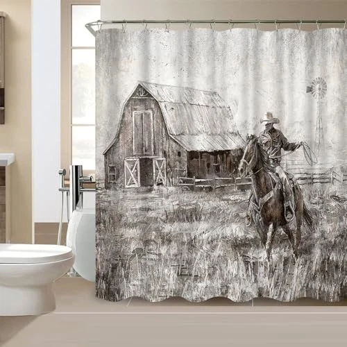 Western South Shower Curtain Cowboy Bathroom Decor with 12 Hooks 72x72 Inches  - Image 2 of 4