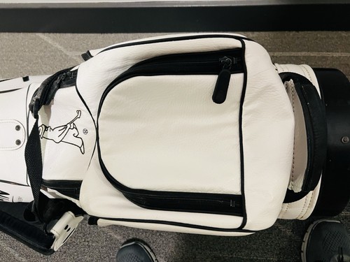 Vintage PING Golf Leather Cart Bag With Rain Cover White & Black RARE - Picture 3 of 15