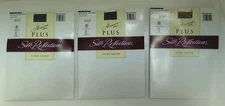 (3) Hanes Plus Silk Reflections Cont. Top Pantyhose Barely Black & Little Color