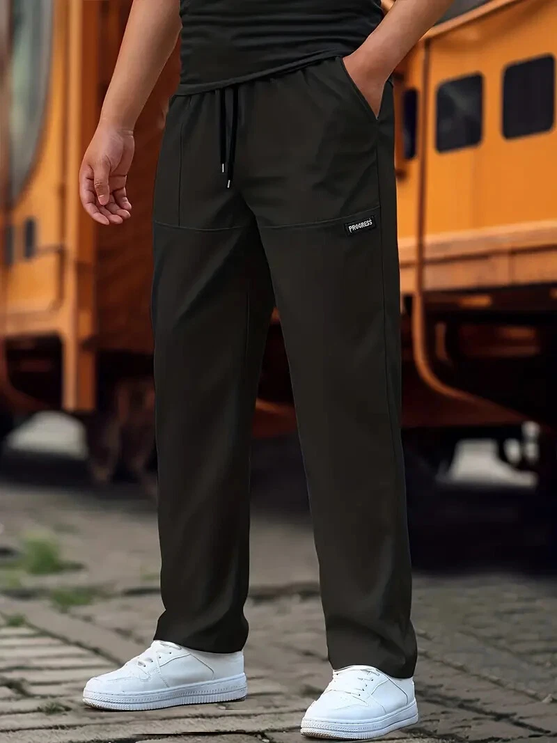 Men Casual Straight Leg Regular Fit Pants Black Size X-Large new