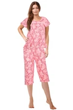 JEFFRICO Womens Capri Pajama Set 2 Piece Short Sleeve Top & Capri Pants 5202C