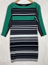 Lauren RL Dress Womens 2 Petite Sheath Stripe Jersey Knit Office Work