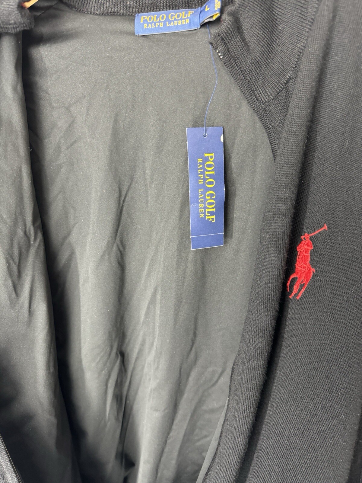 POLO GOLF Ralph Lauren foderato maglione giacca L LANA MERINO full zip grande pony