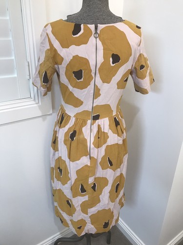 Obus mustard black abstract cotton bamboo a line dress pockets size 1 - Picture 7 of 13