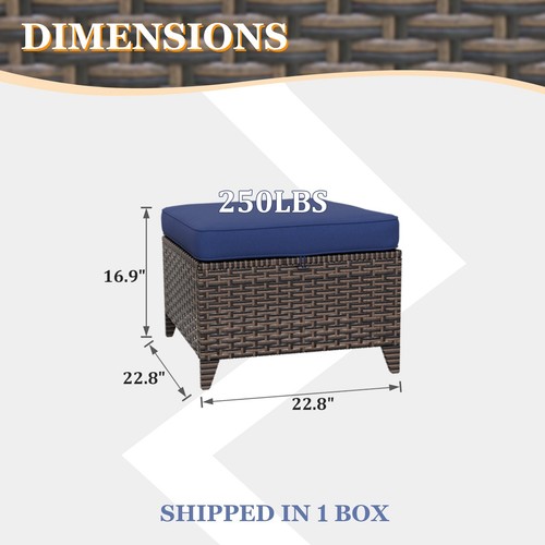 EAGLE PEAK Ocean Vista 2 Piece Wicker Patio Ottoman Set for Patio Deck Backyard - Picture 12 of 27