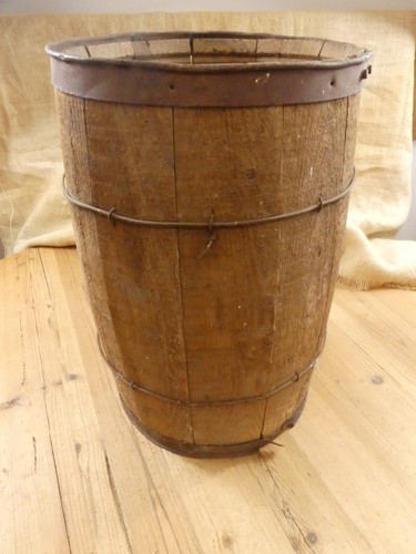 Wooden Barrel Nail Keg 17" X. 11" Primitive Rustic Farm Country Metal Band - Picture 12 of 12