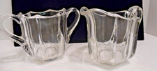 Antique 1900  s Cream  Sugar W/ Handles Panel Glass EAPG