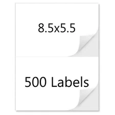 500 8.5X5.5 Shipping Labels 2 per Sheet Half Sheet Self Adhesive Mailing Labels