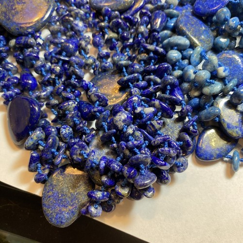 SAJEN 925 LAPIS LAZULI PEPPLE BRIOLETTE BEADS CARVED FLOWER BRACELET NECKLACE - Picture 7 of 24