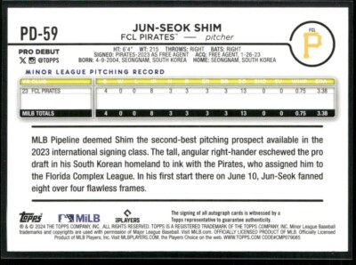 2024 TOPPS PRO DEBUT JUN-SEOK SHIM BASE AUTO #PD-59 FCL